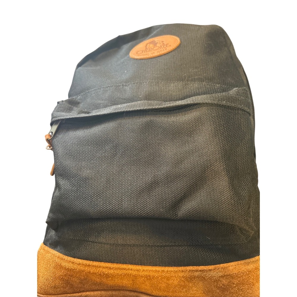 Cherokee Outdoor Gear Backpack‎ Black Canvas Suede Leather Bottom Vintage 90's